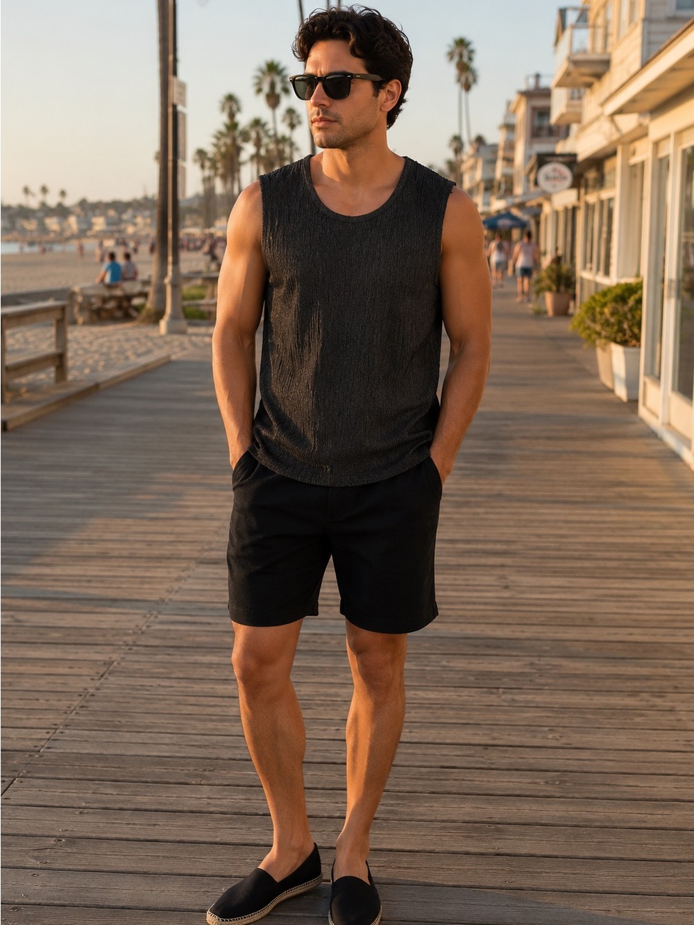 Men's Black Textured Tank Top - Casual Summer Essential-Never Worn